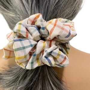 Hair Scrunchie. Multicolor Plaid.  XL. Hair Scrunchies. Summer. Spring. Cute.